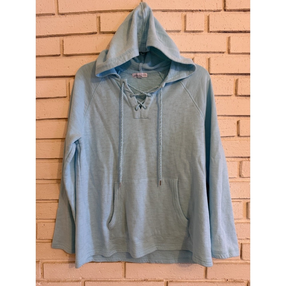 Talbots Hello Saturday Sz Medium Hooded Sweatshirt Women's Front Pocket Blue‎